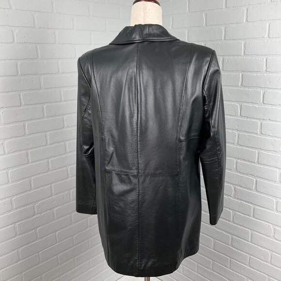 Preston & York Jacket Women Medium Petite Black Leather Y2K Classic‎ Coat VTG - Picture 3 of 14